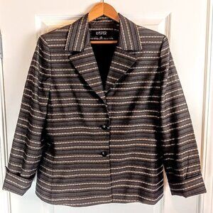 Kasper Black Grey White Horizontal Stripe Blazer